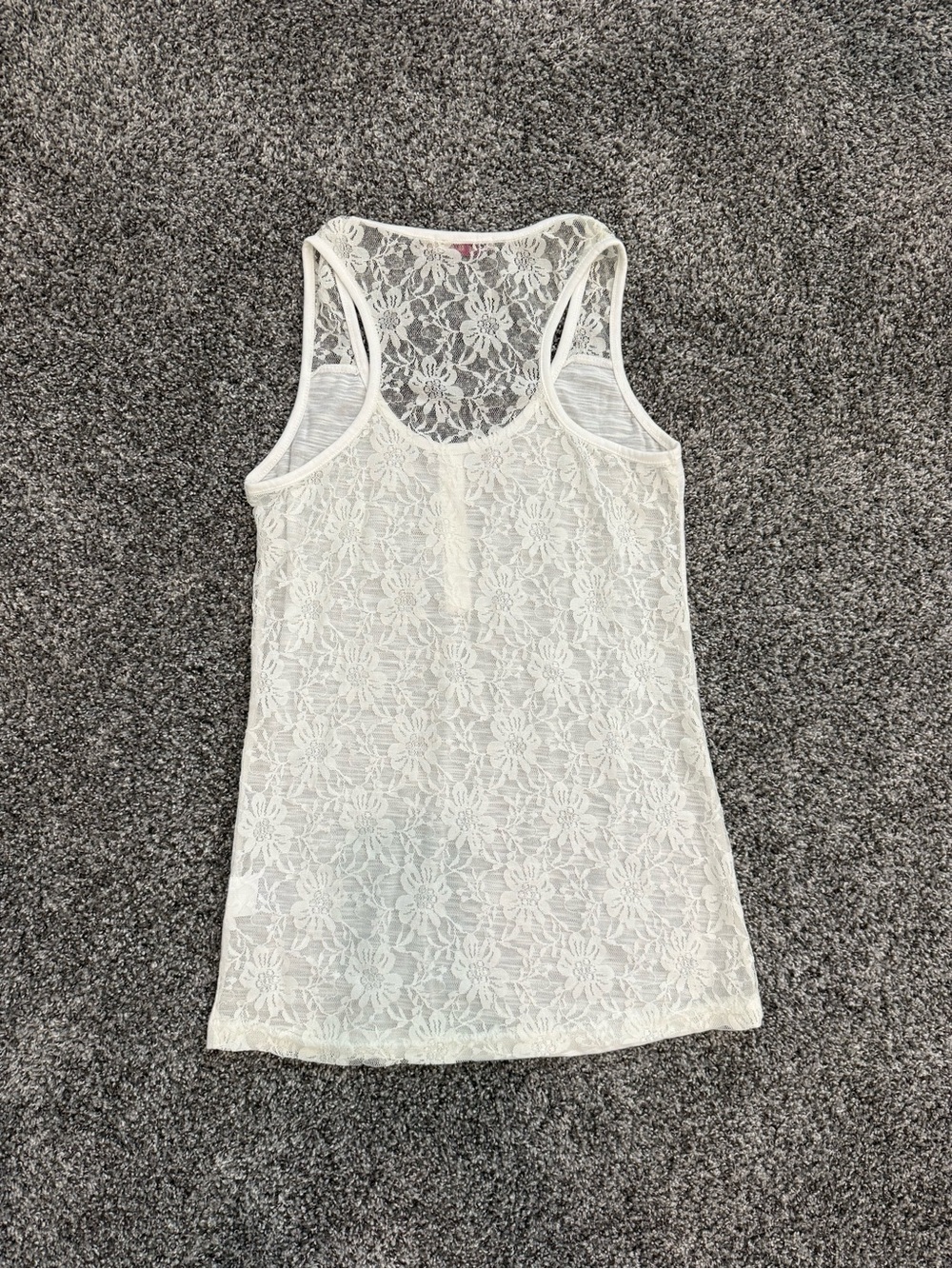 Lace Racerback White Tank with Button Placket - Picture 3 of 3